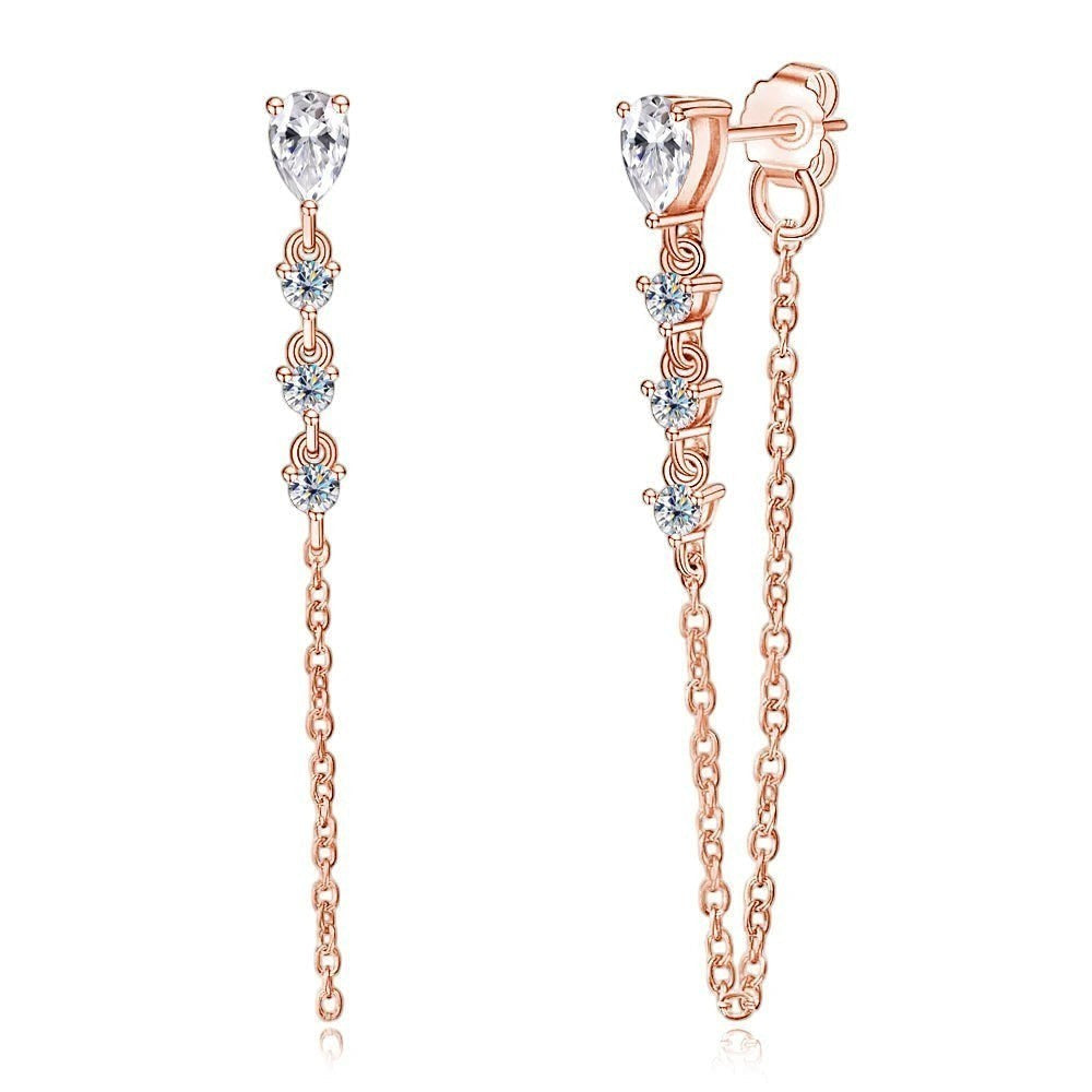 Bee-Bees rose gold pear cut moissanite tassel drop earrings with S925 silver.