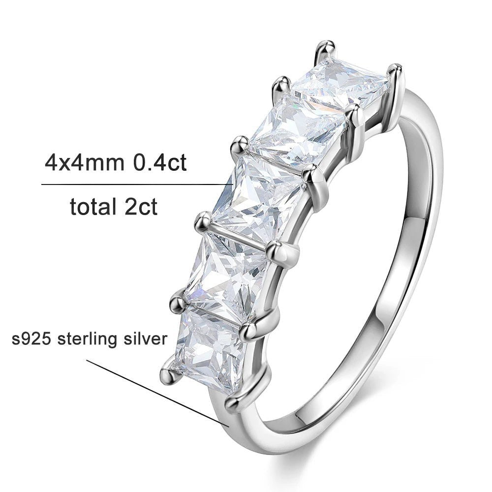 Bee-Bees Princess cut moissanite wedding band in 18k gold-plated sterling silver with 2ct total weight.