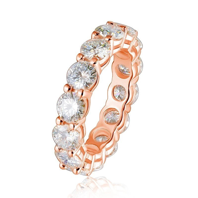 Bee-Bees rose gold 925 sterling silver full eternity band with 7ctw GRA certified D color VVS1 moissanite stones.