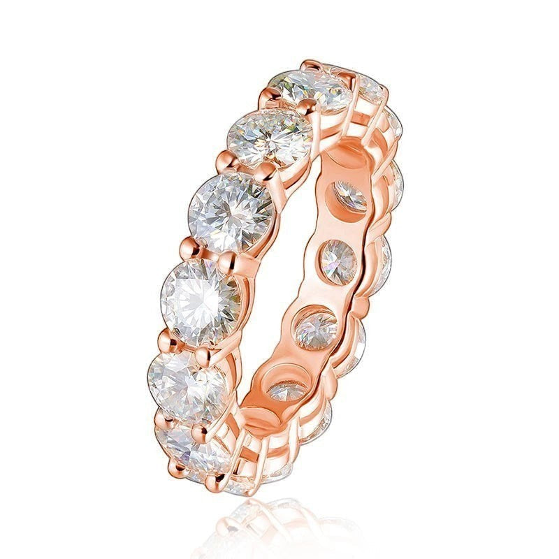 Bee-Bees rose gold 925 sterling silver full eternity band with 7ctw GRA certified D color VVS1 moissanite stones.