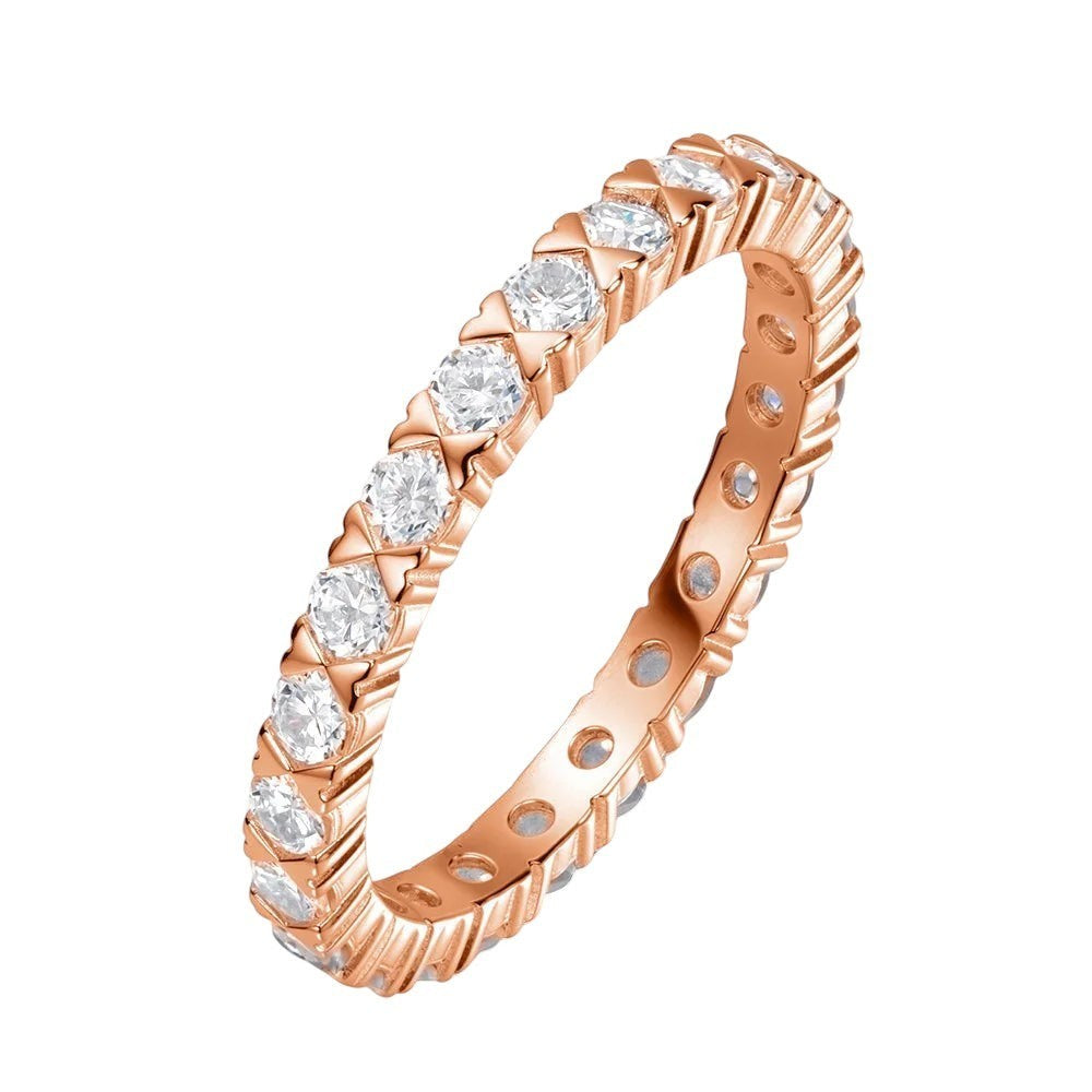 Bee-Bees rose gold plated sterling silver 2.5mm moissanite eternity band with GRA certification.