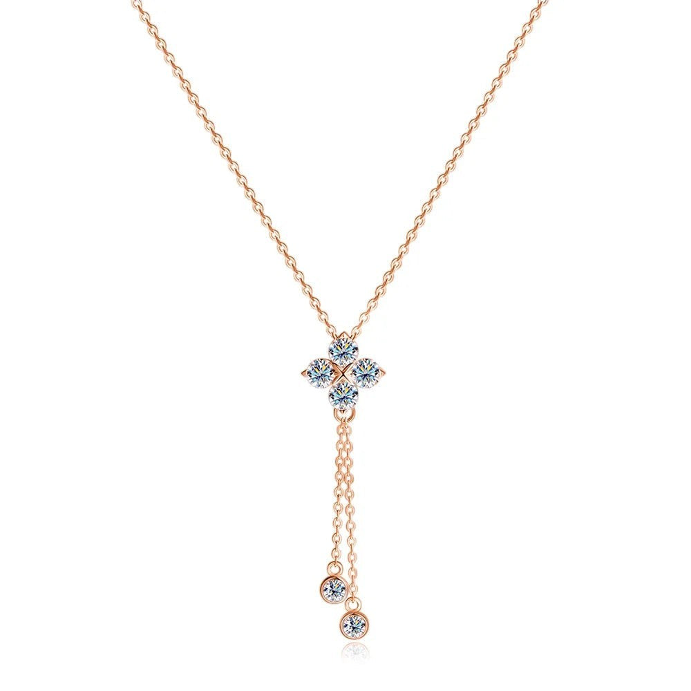 Bee-Bees dainty rose gold moissanite pendant necklace with a delicate chain and sparkling stone accents