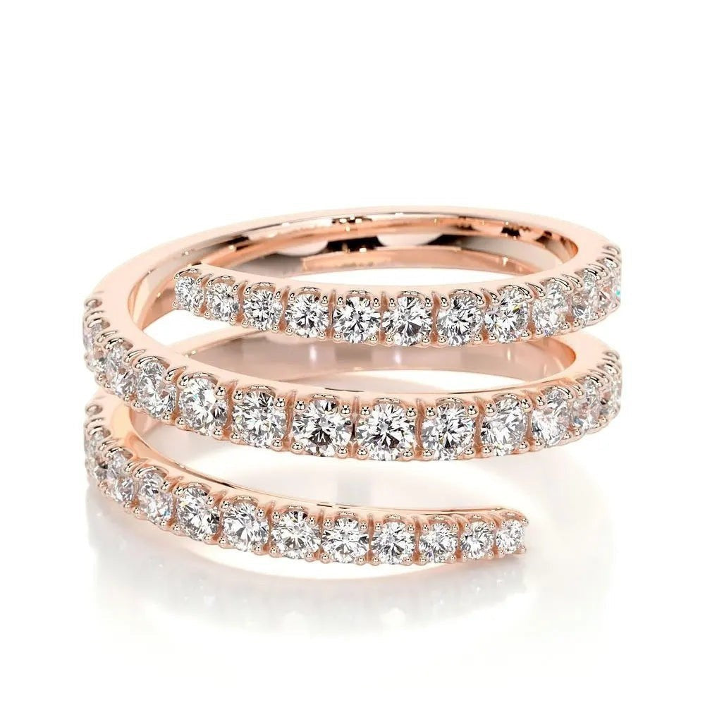 Bee-Bee's rose gold S925 sterling silver spiral eternity band with D VVS1 moissanite stones.