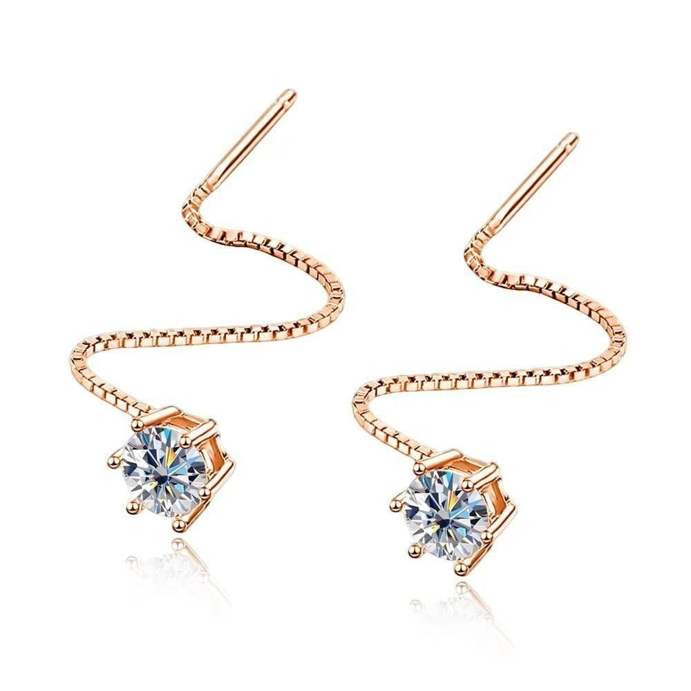 Bee-Bees rose gold plated S925 sterling silver D VVS moissanite stud earrings with chain drop