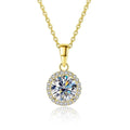 Bee-Bees 1ct round moissanite halo necklace in 18k white gold plated sterling silver with GRA certificate.