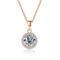 Bee-Bees 1ct round moissanite solitaire necklace with halo, 18k white gold plated 925 sterling silver, D color VVS1 clarity, GRA certified.
