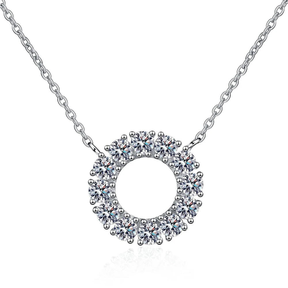 Bee-Bees round moissanite pendant necklace with 18k white gold plated 925 silver and GRA certificate.