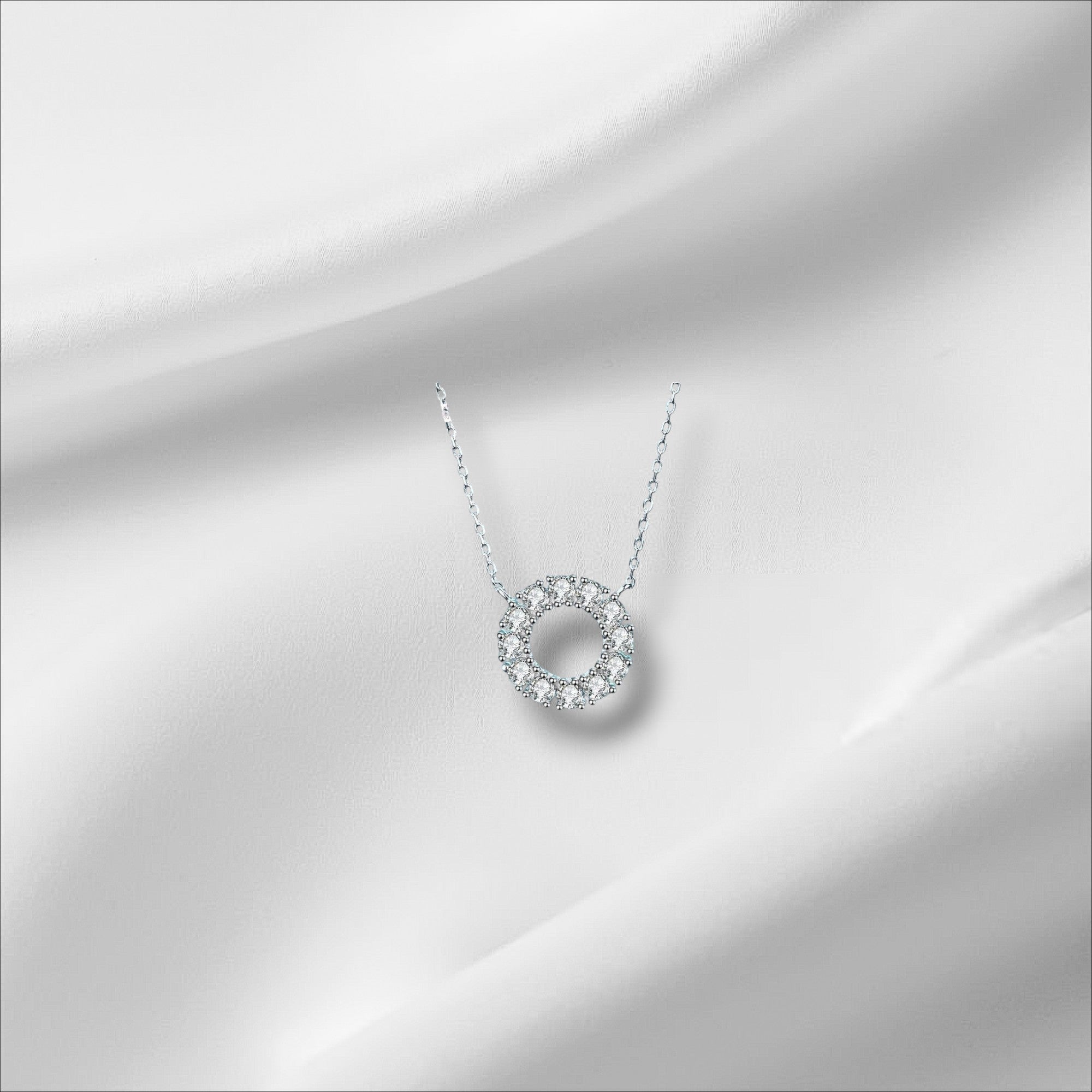 Bee-Bees round moissanite pendant necklace with 18k white gold plated 925 silver, D color VVS1 stones.