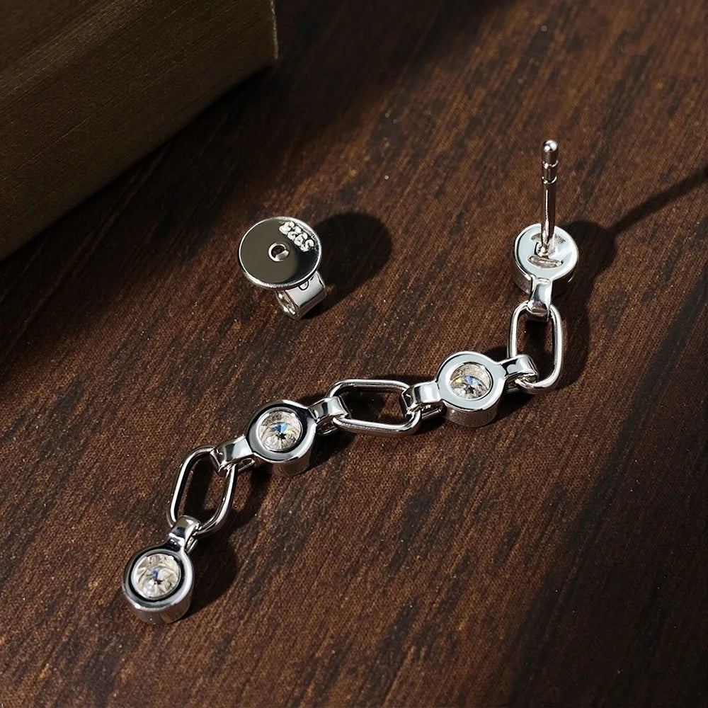 Bee-Bee's Dainty S925 silver chain tassel earrings with 3mm moissanite stones. GRA certified.