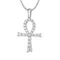 Bee-Bees silver ankh pendant necklace with D Color VVS1 moissanite stones and rope chain.