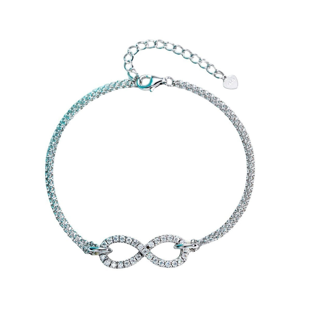 Bee-Bees sterling silver bracelet with infinity symbol adorned with moissanite stones, adjustable chain, 18k gold plated.