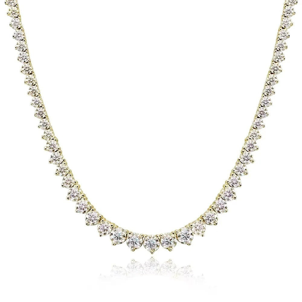 Bee-Bee's 18k white gold plated silver triple-claw tennis necklace with round cut moissanite stones.