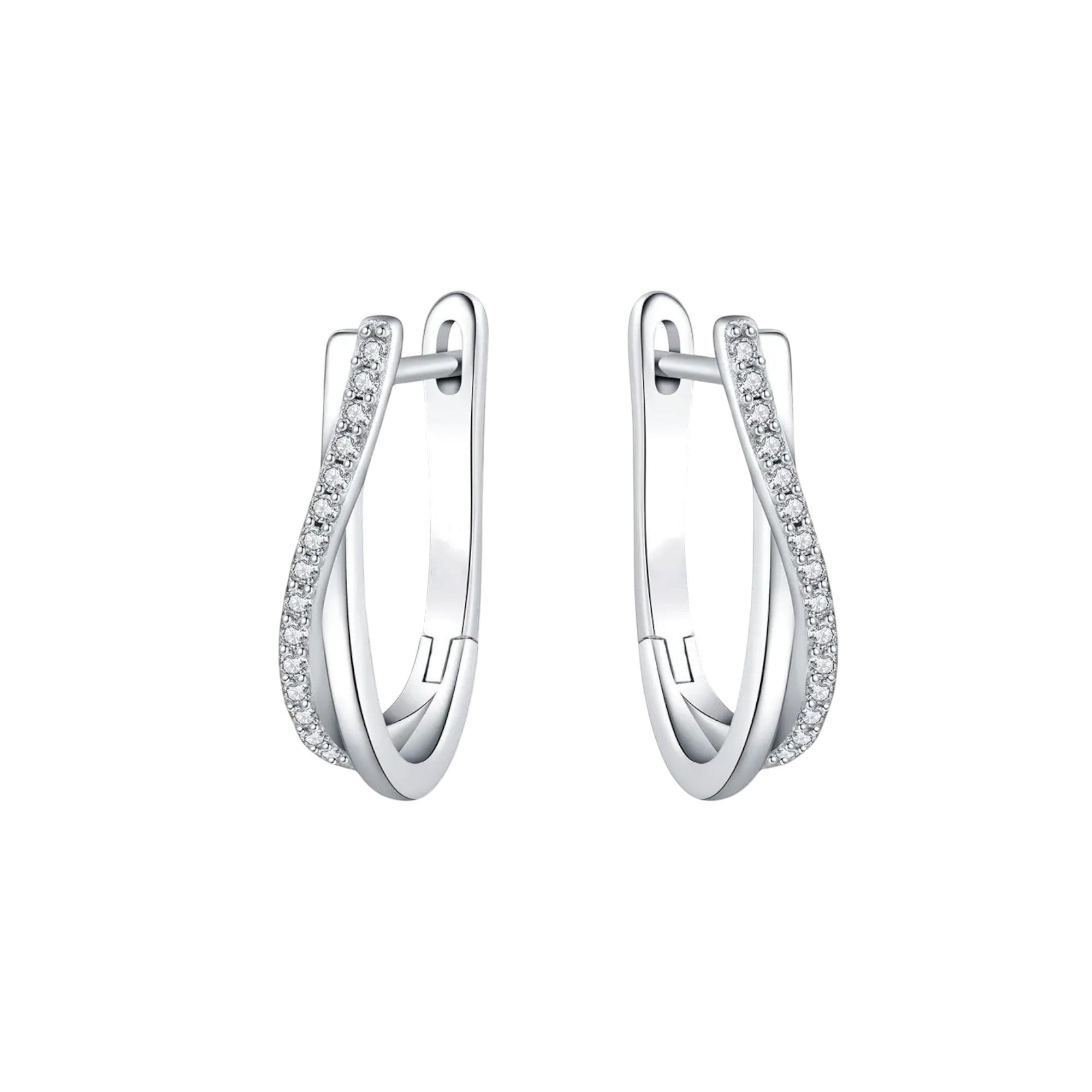 Bee-Bees twisted sterling silver hoop earrings with pavé-set D Color VVS1 moissanite stones.