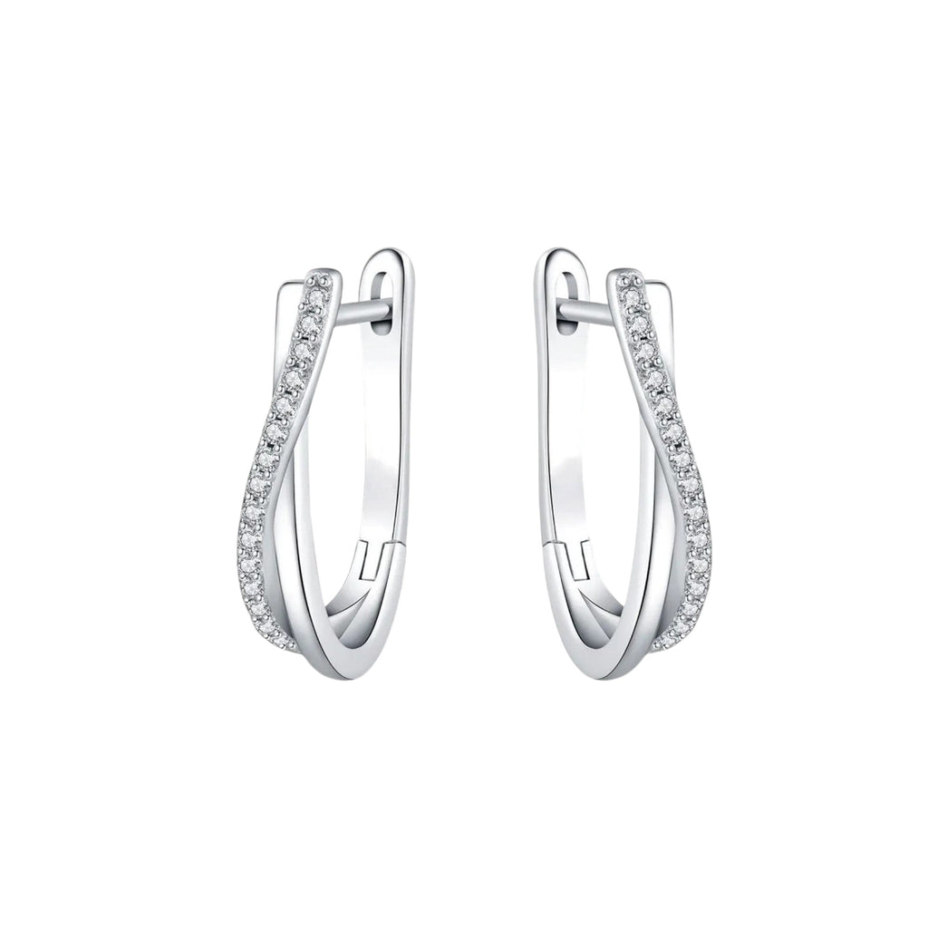Bee-Bees twisted sterling silver hoop earrings with pavé-set D Color VVS1 moissanite stones.