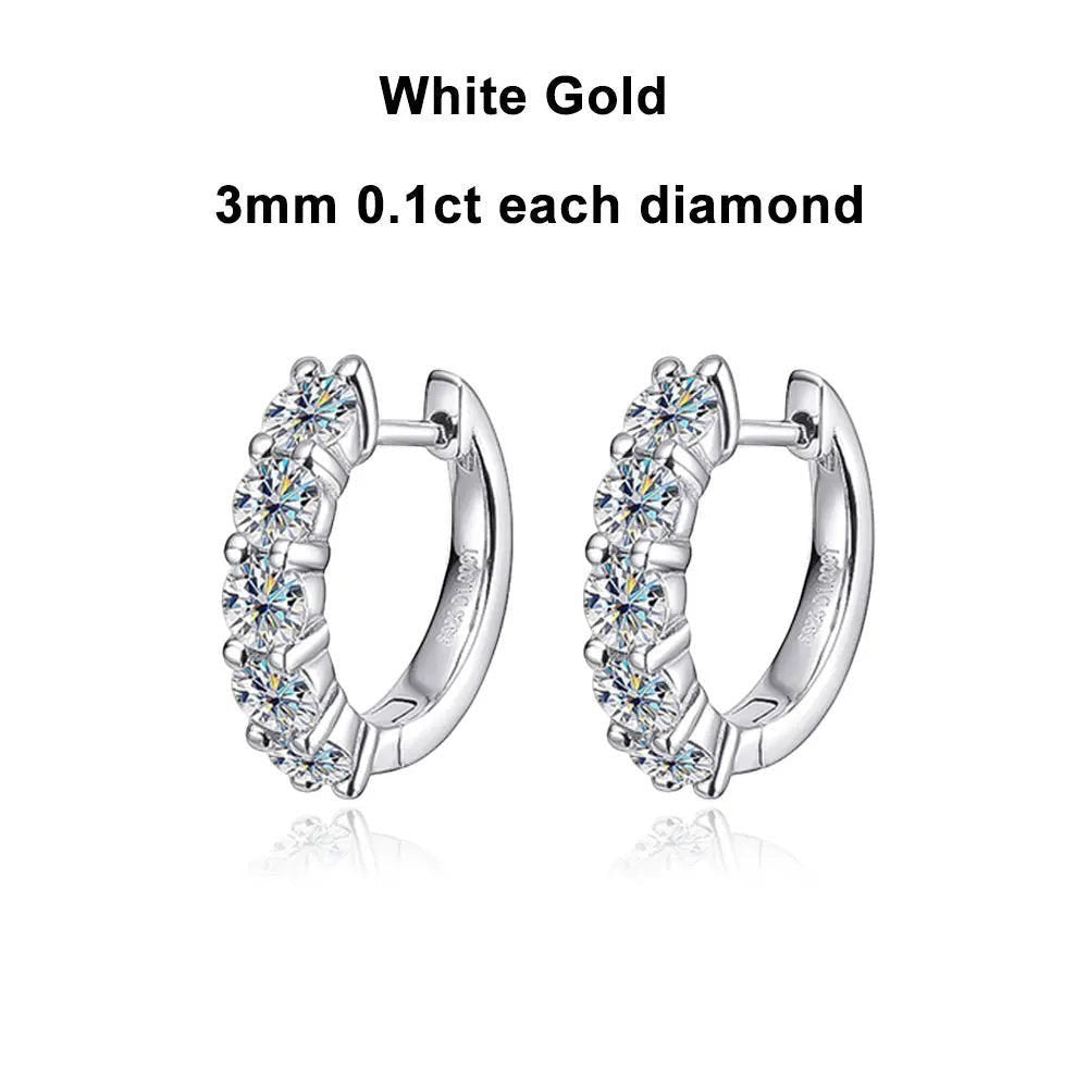 Bee-Bee's white gold hoop dangle earrings with 3mm moissanite stones, GRA certified S925 silver.