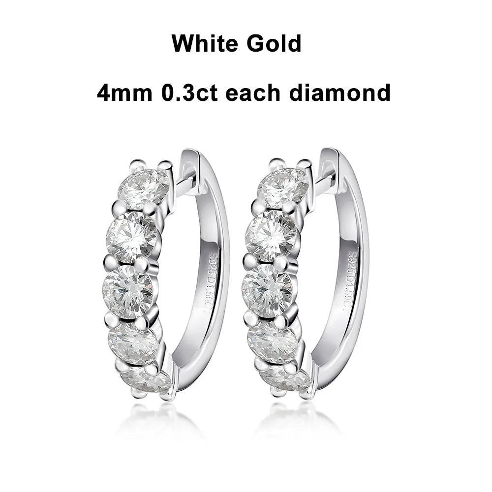 Bee-Bees white gold hoop earrings with 4mm D color moissanite stones, S925 silver.