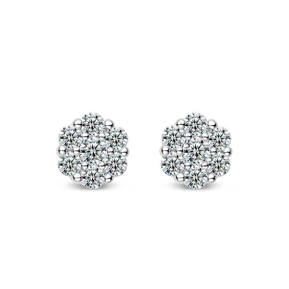 Bee-Bees white gold moissanite stud earrings, 2.5mm-5mm, D Color VVS1, 4-prong setting, S925 sterling silver.