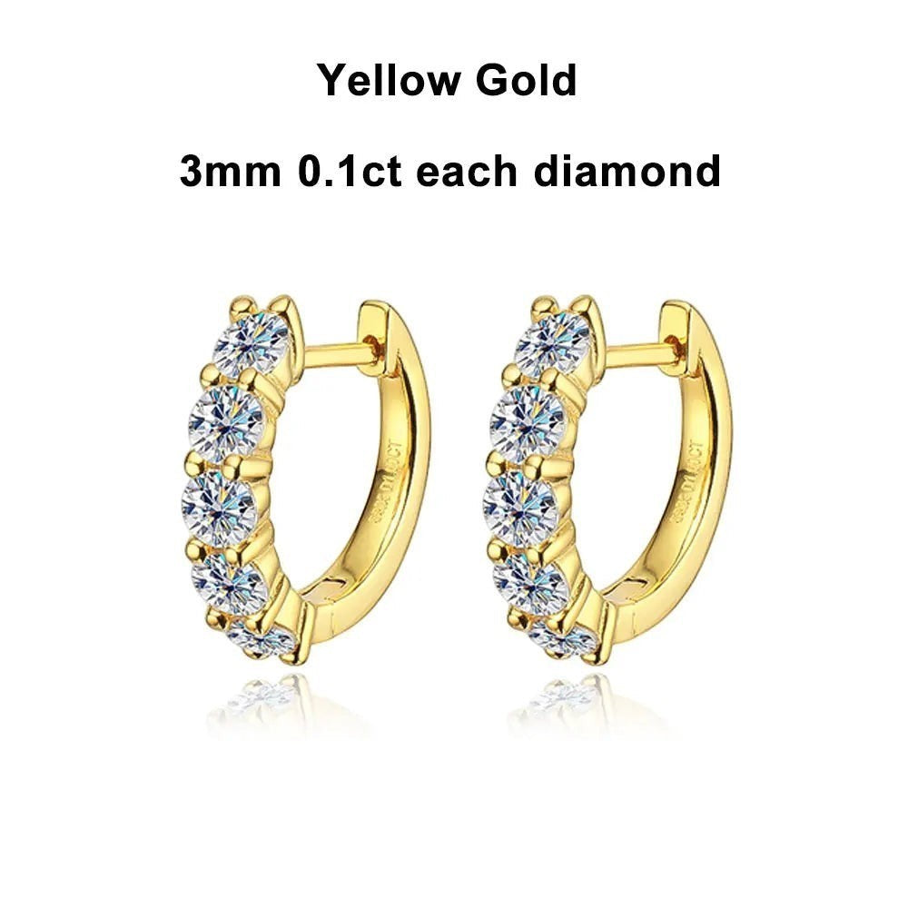 Bee-Bees yellow gold plated sterling silver hoop earrings with 3mm moissanite stones. GRA certified.