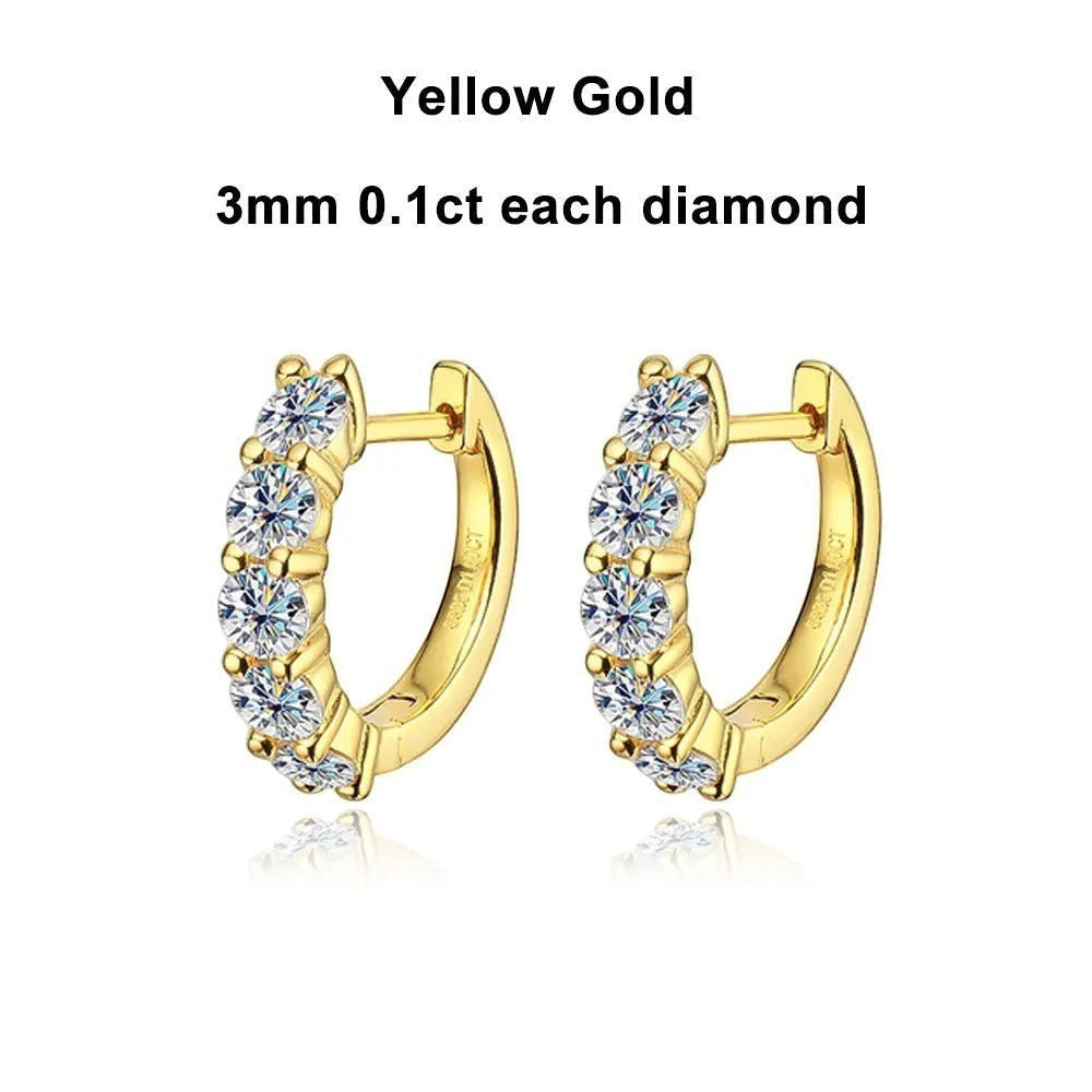 Bee-Bees yellow gold plated sterling silver hoop earrings with 3mm moissanite stones. GRA certified.